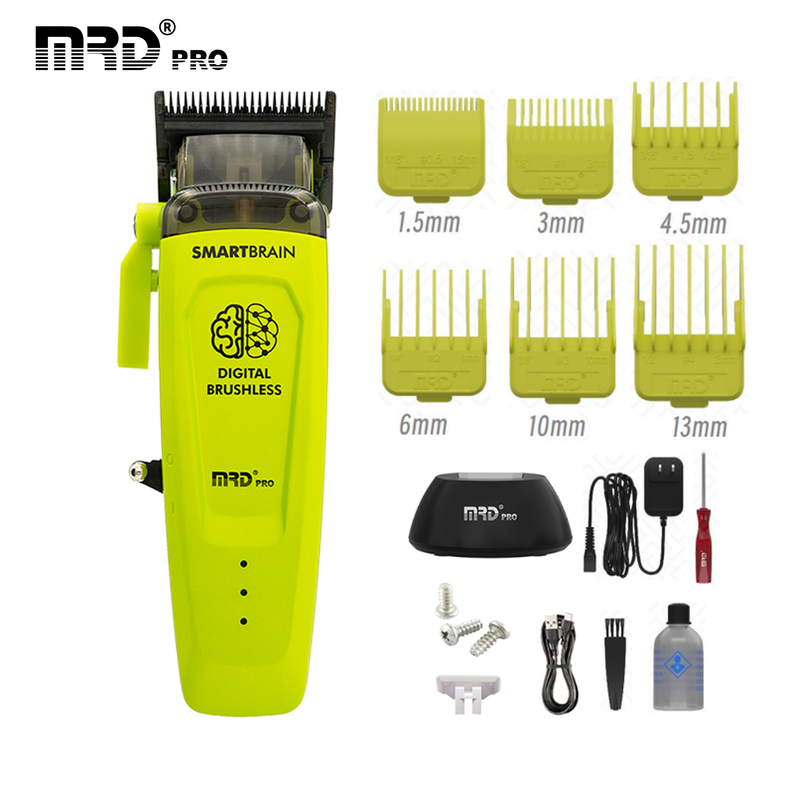 MRDPRO SMART BRAIN HC 90-4-GREEN-Premium Brushless Motor Hair Clipper (7200 RPM) with DLC Blade & Zero Gap Adjustable Taper