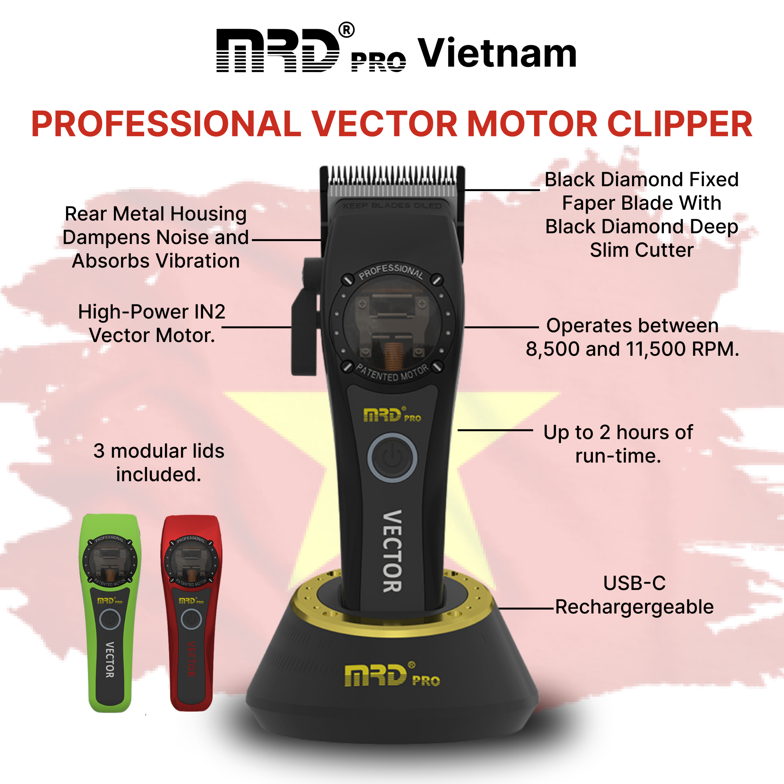 Premium Hair Clipper MRD PRO HC-999 – 10,000rpm Magnetic Motor, 2200mAh Battery, Japanese 440C Blades, Smooth & Cool Operation – Comes with Comb & Oil