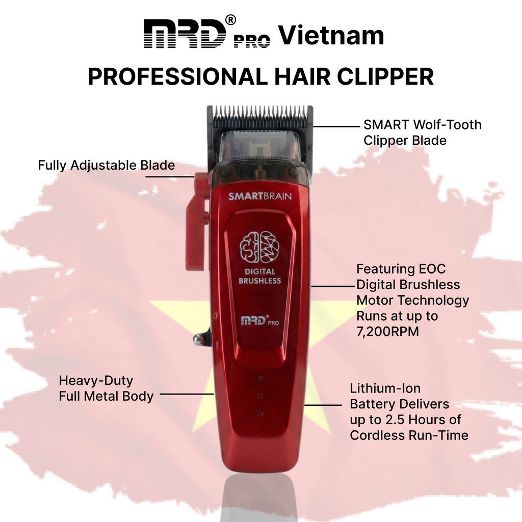 MRDPRO SMART BRAIN HC 90-4-BURGUNDY-Premium Brushless Motor Hair Clipper (7200 RPM) with DLC Blade & Zero Gap Adjustable Taper