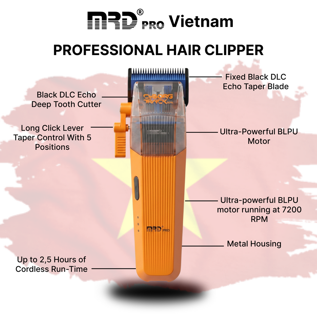 MRDPRO CYBORG PRO 2026-ORANGE-Professional Cordless Hair Clipper - Full Metal, 3300mAh, BLPU Motor for Barbers