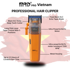 MRDPRO CYBORG PRO 2026-ORANGE-Professional Cordless Hair Clipper - Full Metal, 3300mAh, BLPU Motor for Barbers