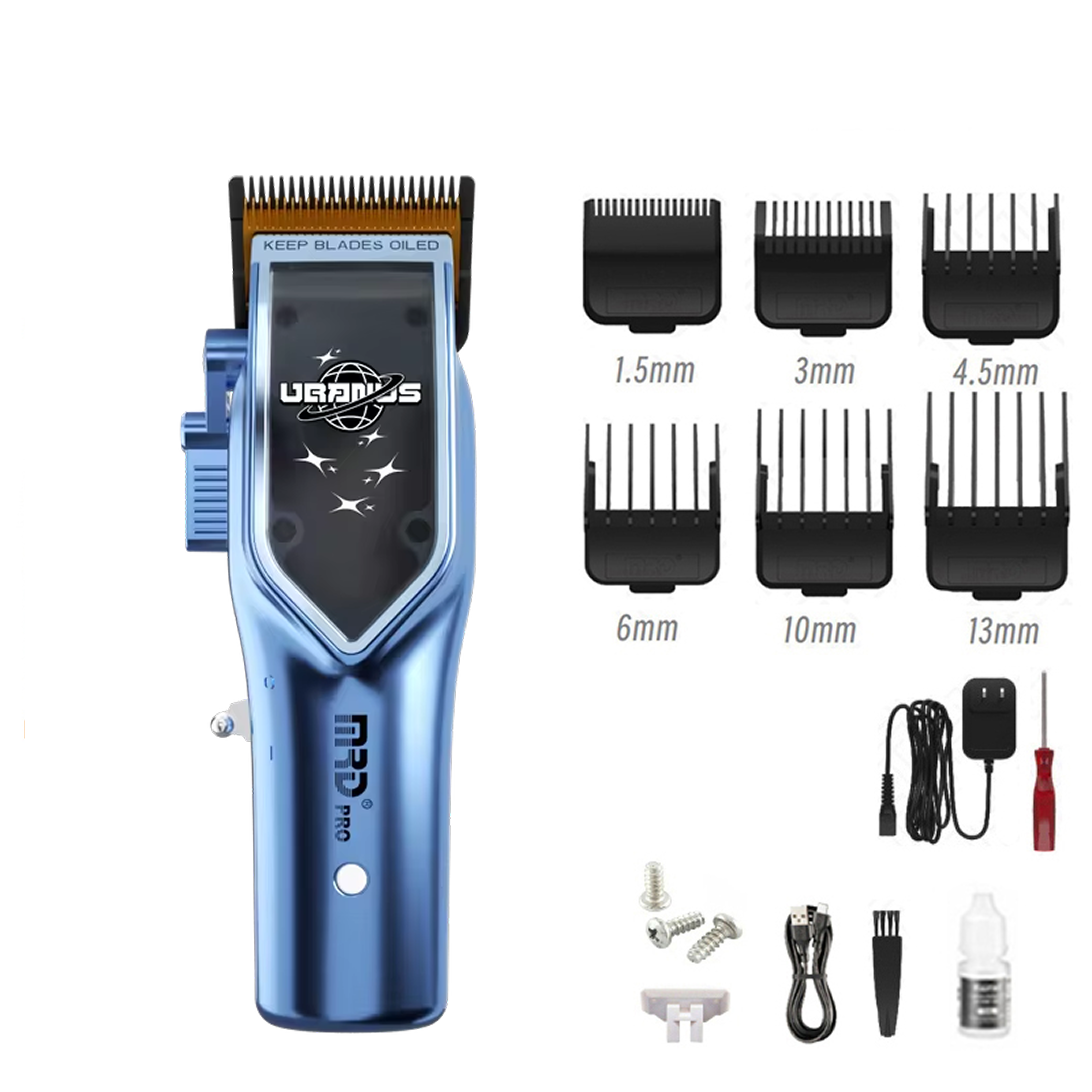 Uranus Professional Barber Clipper-3969V-BLUE-Zero Gap, 7500 RPM Motor, DLC Blade