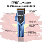 Uranus Professional Barber Clipper-3969V-BLUE-Zero Gap, 7500 RPM Motor, DLC Blade