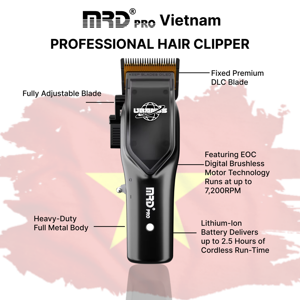 Uranus Professional Barber Clipper HC-3969V-BLACK-Zero Gap, 7500 RPM Motor, DLC Blade
