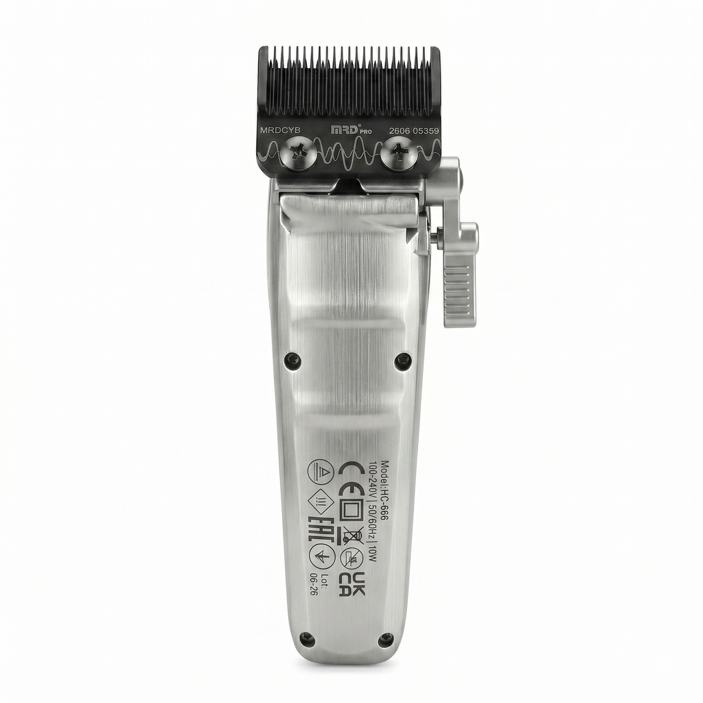 MRDPRO CYBORG PRO 2026-SILVER-Professional Cordless Hair Clipper - Full Metal, 3300mAh, BLPU Motor for Barbers