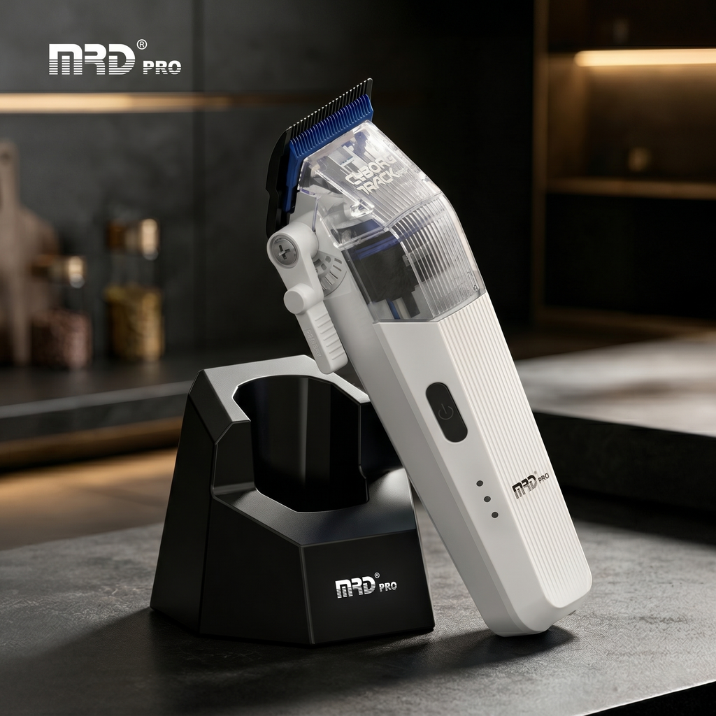 MRDPRO CYBORG PRO HC-666-WHITE-Professional Cordless Hair Clipper - Full Metal, 3300mAh, BLPU Motor for Barbers
