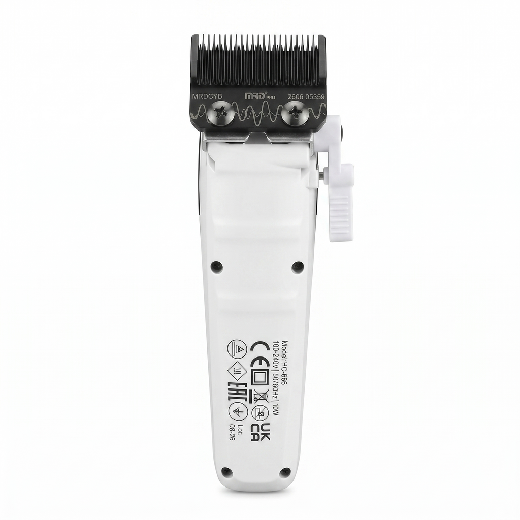 MRDPRO CYBORG PRO HC-666-WHITE-Professional Cordless Hair Clipper - Full Metal, 3300mAh, BLPU Motor for Barbers